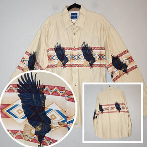 Vintage Wrangler Eagle Aztec Wrap Around Pearl Snap Long Sleeve Men's XL XXL